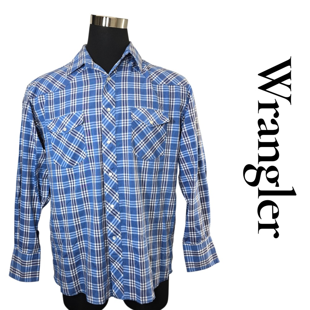 Wrangler Mens X Long Tails Plaid Western Pearl‎ Snap Shirt 16 1/2 35 Tall